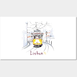 Famous vintage yellow 28 tram in Lisbon Posters and Art